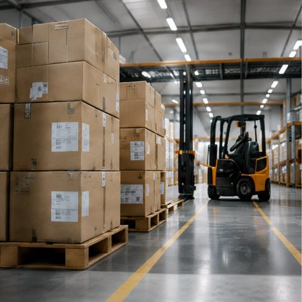 Warehouse with palletised goods