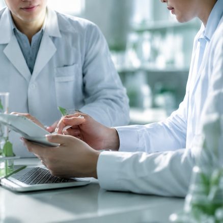 Scientists reviewing data together