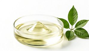 Pale yellow liquid in a glass dish